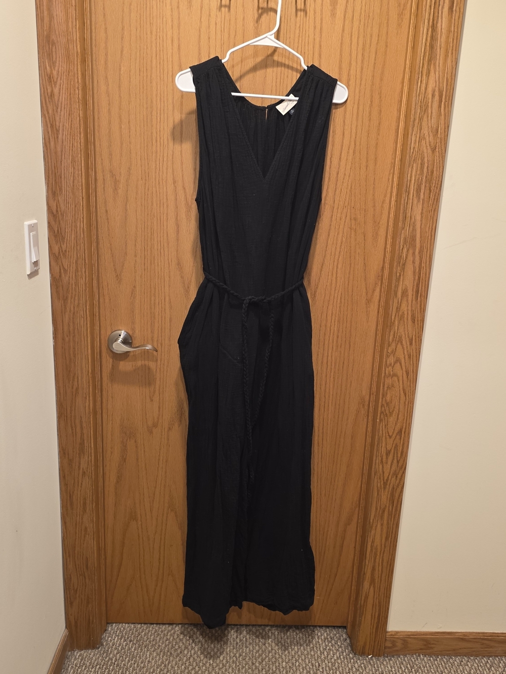 Universal Thread Black Sleeveless V-Neck Jumpsuit with Braided Belt